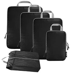 BAGAIL 4 Set/5 Set/6 Set Compression Packing Cubes Travel Expandable Packing Organizers BAGAIL STORAGE_BAG The Black/40D