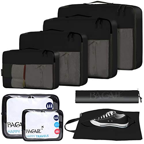 BAGAIL Clear Packing Cubes Packing Organizer for Travel Accessories Luggage Suitcase, Black 3set