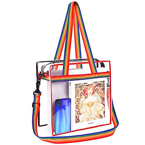 BAGAIL Clear bags Stadium Approved Clear Tote Bag with Zipper Closure Crossbody Messenger Shoulder Bag with Adjustable Strap BAGAIL HANDBAG Black/Colorful Strap