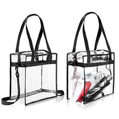 BAGAIL Clear bags Stadium Approved Clear Tote Bag with Zipper Closure Crossbody Messenger Shoulder Bag with Adjustable Strap BAGAIL HANDBAG Black Two Pack