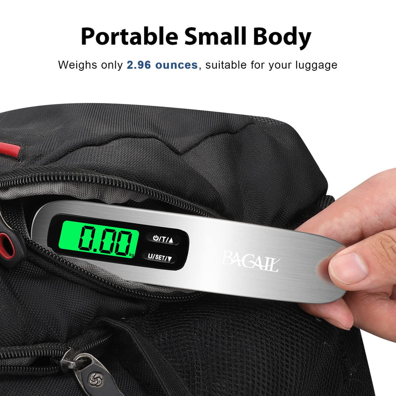 BAGAIL Digital Luggage Scale, 110lbs Hanging Baggage Scale with Backlit LCD Display, Portable Suitcase Weighing Scale, Travel Luggage Weight Scale with Hook, Strong Straps for Travelers BAGAIL WEIGH_SCALE