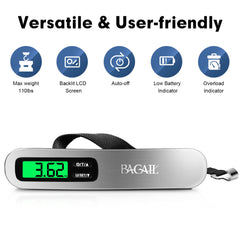 BAGAIL Digital Luggage Scale, 110lbs Hanging Baggage Scale with Backlit LCD Display, Portable Suitcase Weighing Scale, Travel Luggage Weight Scale with Hook, Strong Straps for Travelers BAGAIL WEIGH_SCALE