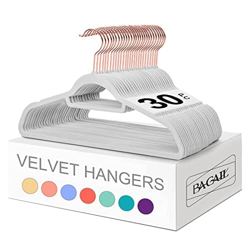 BAGAIL Hangers, Non Slip 360 Degree Swivel Hook Strong and Durable Clothes Velvet Hangers for Coats, Suit, Shirt Dress, Pants & Dress Clothes BAGAIL CLOTHES_HANGER Light Grey+rose Gold / 30 Pack