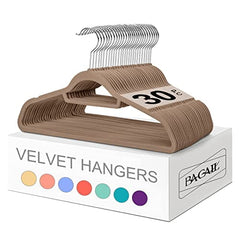 BAGAIL Hangers, Non Slip 360 Degree Swivel Hook Strong and Durable Clothes Velvet Hangers for Coats, Suit, Shirt Dress, Pants & Dress Clothes BAGAIL CLOTHES_HANGER Mocha / 30 Pack