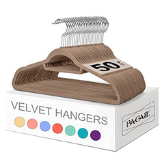 BAGAIL Hangers, Non Slip 360 Degree Swivel Hook Strong and Durable Clothes Velvet Hangers for Coats, Suit, Shirt Dress, Pants & Dress Clothes BAGAIL CLOTHES_HANGER Mocha / 50 Pack