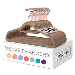 BAGAIL Hangers, Non Slip 360 Degree Swivel Hook Strong and Durable Clothes Velvet Hangers for Coats, Suit, Shirt Dress, Pants & Dress Clothes BAGAIL CLOTHES_HANGER Mocha+rose Gold / 30 Pack