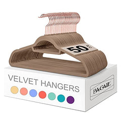 BAGAIL Hangers, Non Slip 360 Degree Swivel Hook Strong and Durable Clothes Velvet Hangers for Coats, Suit, Shirt Dress, Pants & Dress Clothes BAGAIL CLOTHES_HANGER Mocha+rose Gold / 50 Pack