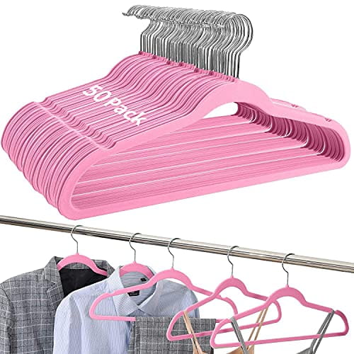 BAGAIL Hangers, Non Slip 360 Degree Swivel Hook Strong and Durable Clothes Velvet Hangers for Coats, Suit, Shirt Dress, Pants & Dress Clothes BAGAIL CLOTHES_HANGER Pink0 / 50 Pack