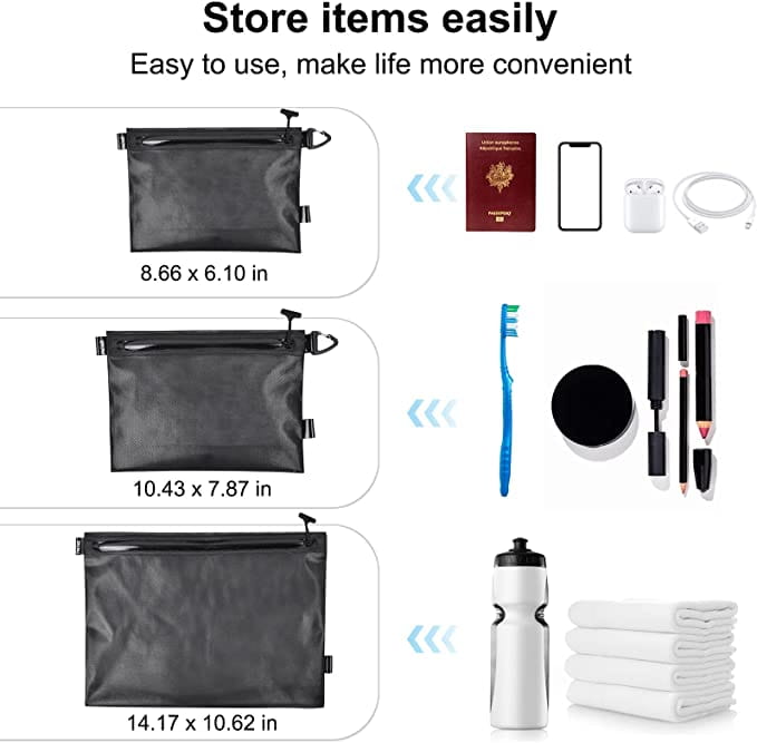 Bagail Water-resistant Airtight Zipper Pouch Ultra-light Travel Packing  Bags for Toiletries, Document, Electronics-Black